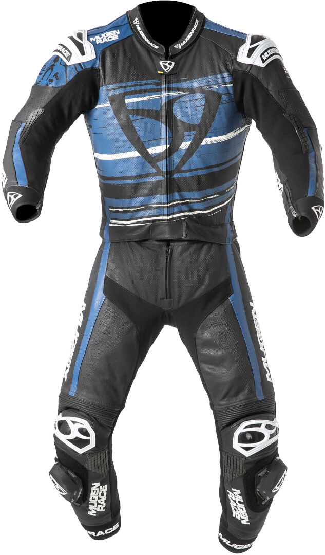 MUGENRACE RC-Max Due perforated Two Piece Motorcycle Leather Suit black/white/blue 62 Figure 1