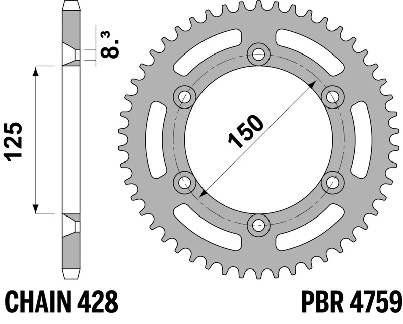 PBR Ultralätt Alu bakre kedjehjul - 428 Figur 1