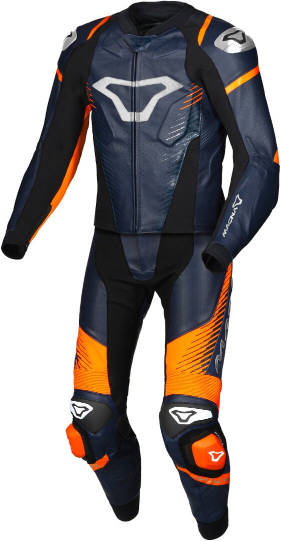 Macna Tronniq perforated Two Piece Motorcycle Leather Suit blue/orange 48 Figure 1