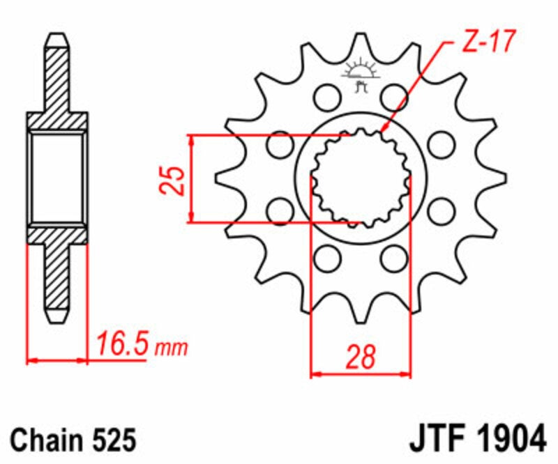 JT SPROCKETS Pinion frontal standard din oțel 1904 - 525 Figura 3