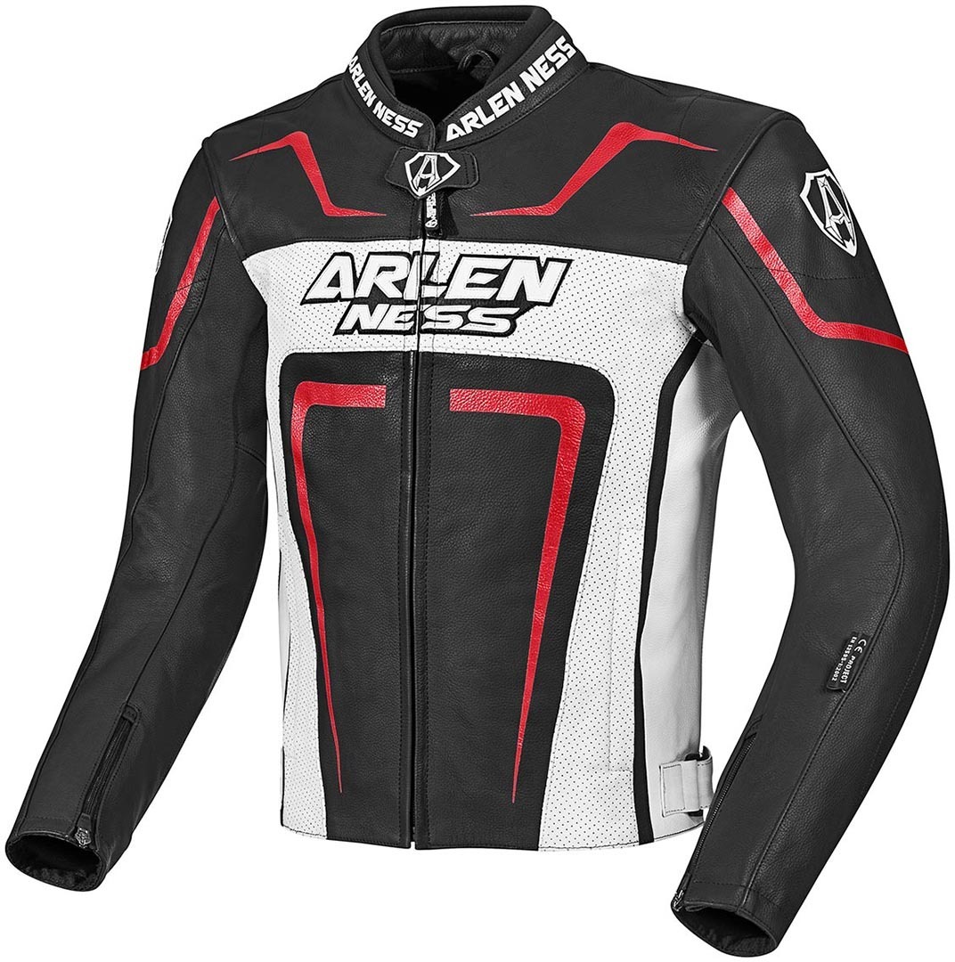 Arlen Ness Motegi Jachetă de piele de motocicletă Negru/Alb/Roșu 52 Figura 1