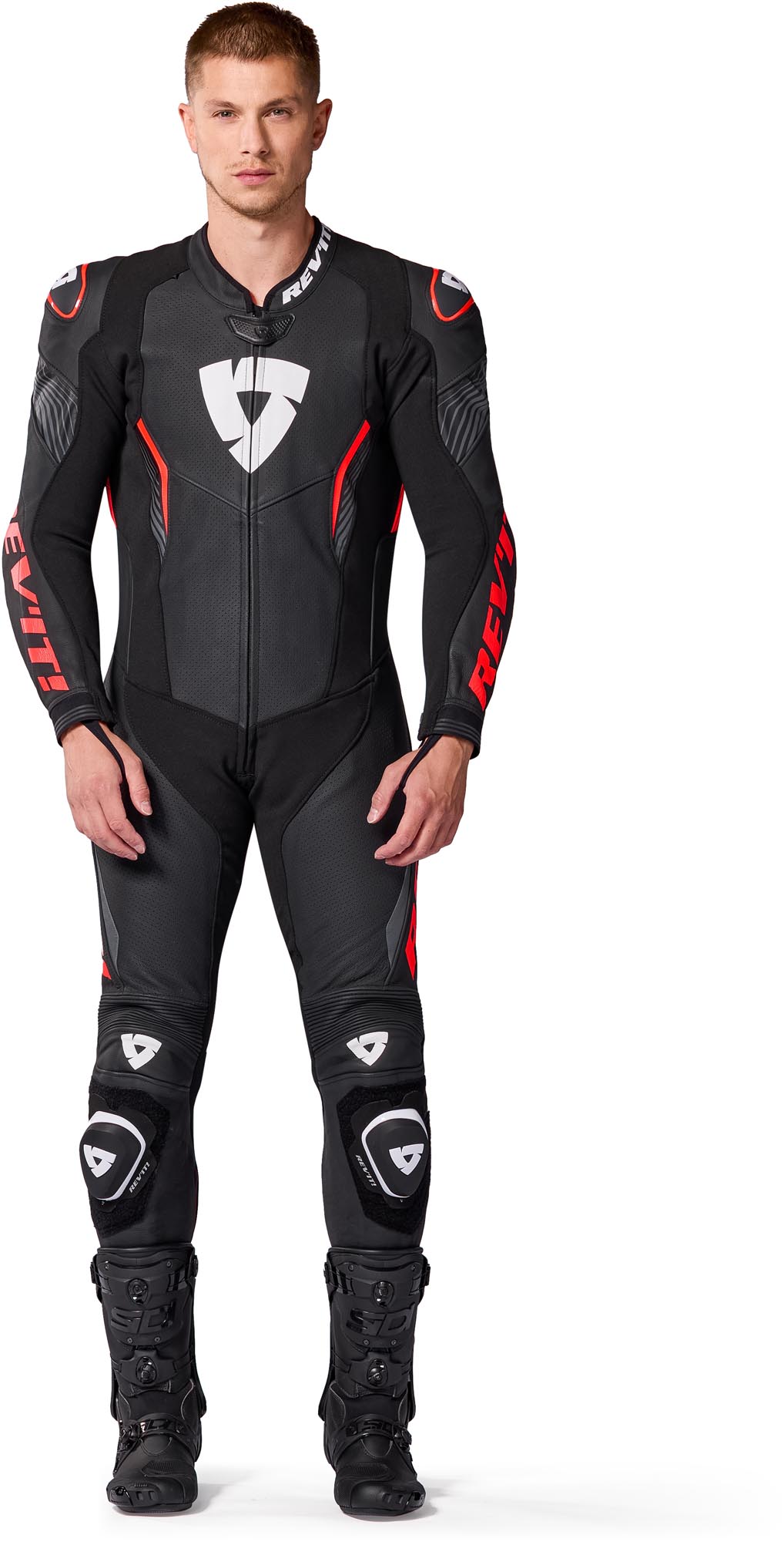 Revit Argon 3 geperforeerd eendelige motorfietsleren pak zwart/neonrood 56 Figuur 3