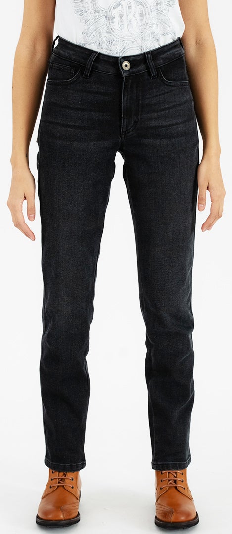 Rokker Tech Mid Straight Damer Motorcykel Jeans Sort 33 Figur 1