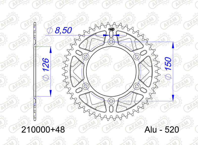 AFAM Aluminium Standard bakre kedjehjul - 520 Figur 1