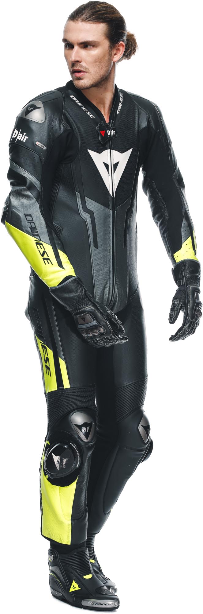 Dainese Misano 3 D-Air Airbag 2.0 Costum perforat din piele de motocicletă One Piece negru/gri/galben 62 Figura 5