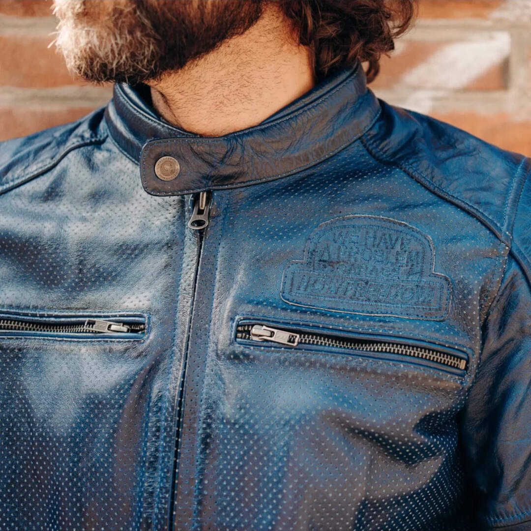 HolyFreedom Zero Summer perforated Motorcycle Leather Jacket dark blue XXL Figure 6