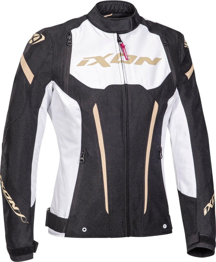 Ixon Striker Veste textile imperméable à l’eau pour dames de moto Noir/Blanc/Or M Figure 1