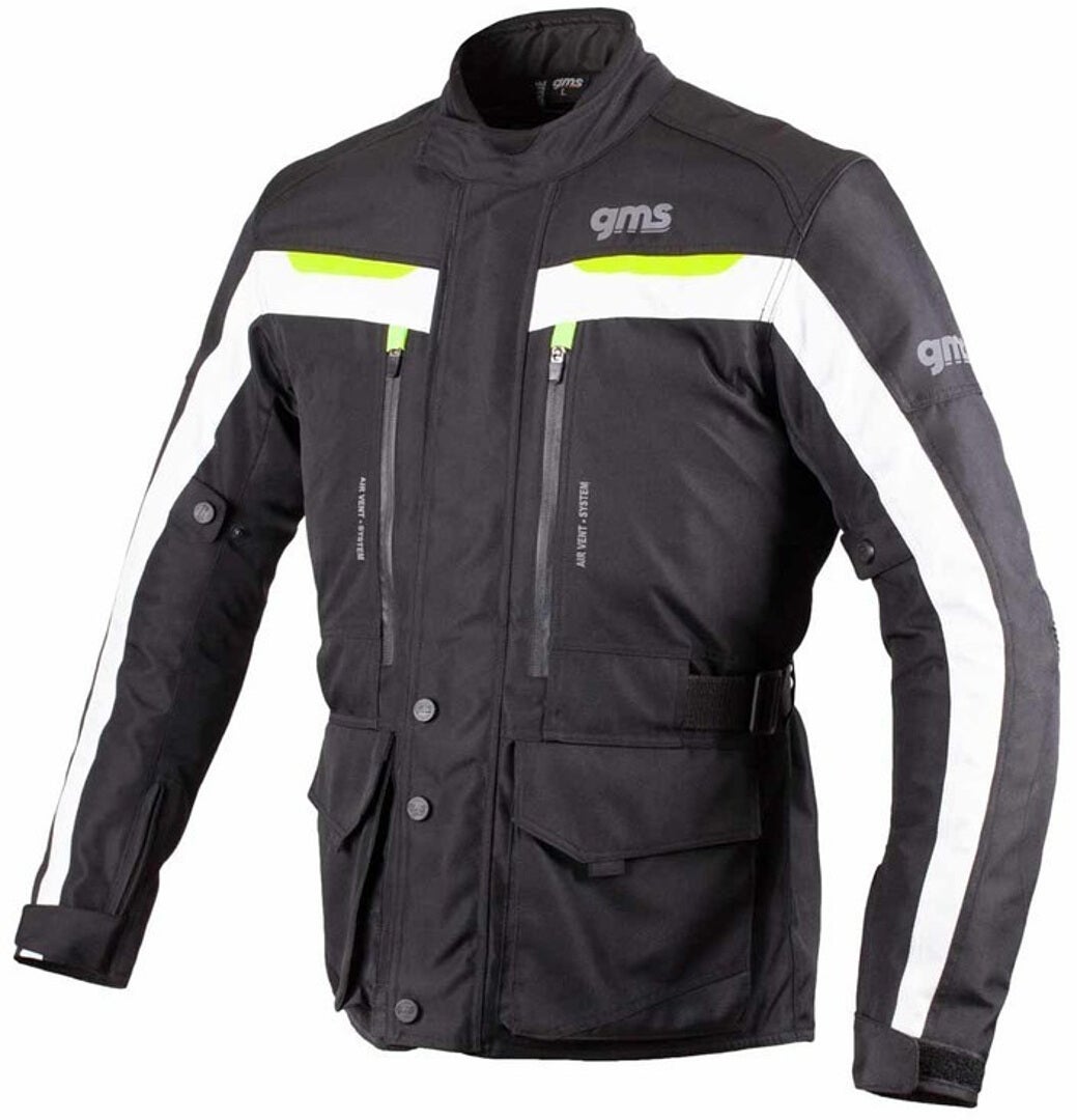GMS Gear Motorcycle Textile Jacket black/white/neon-yellow S Figure 1