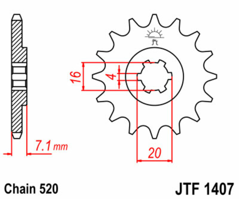 JT-DRIVHJUL Standard stålkedjehjul 1407 - 520 Figur 3