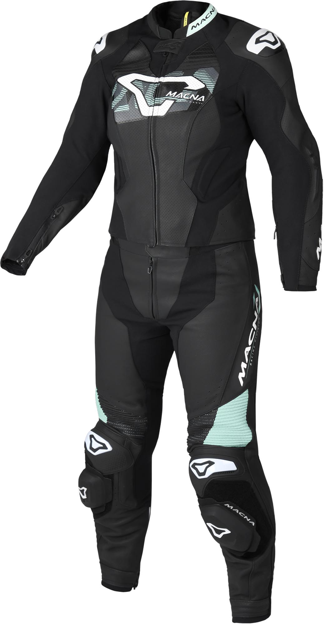 Macna Blitz Tailleur en cuir moto deux pièces pour dames Vert/Blanc 42 Figure 1