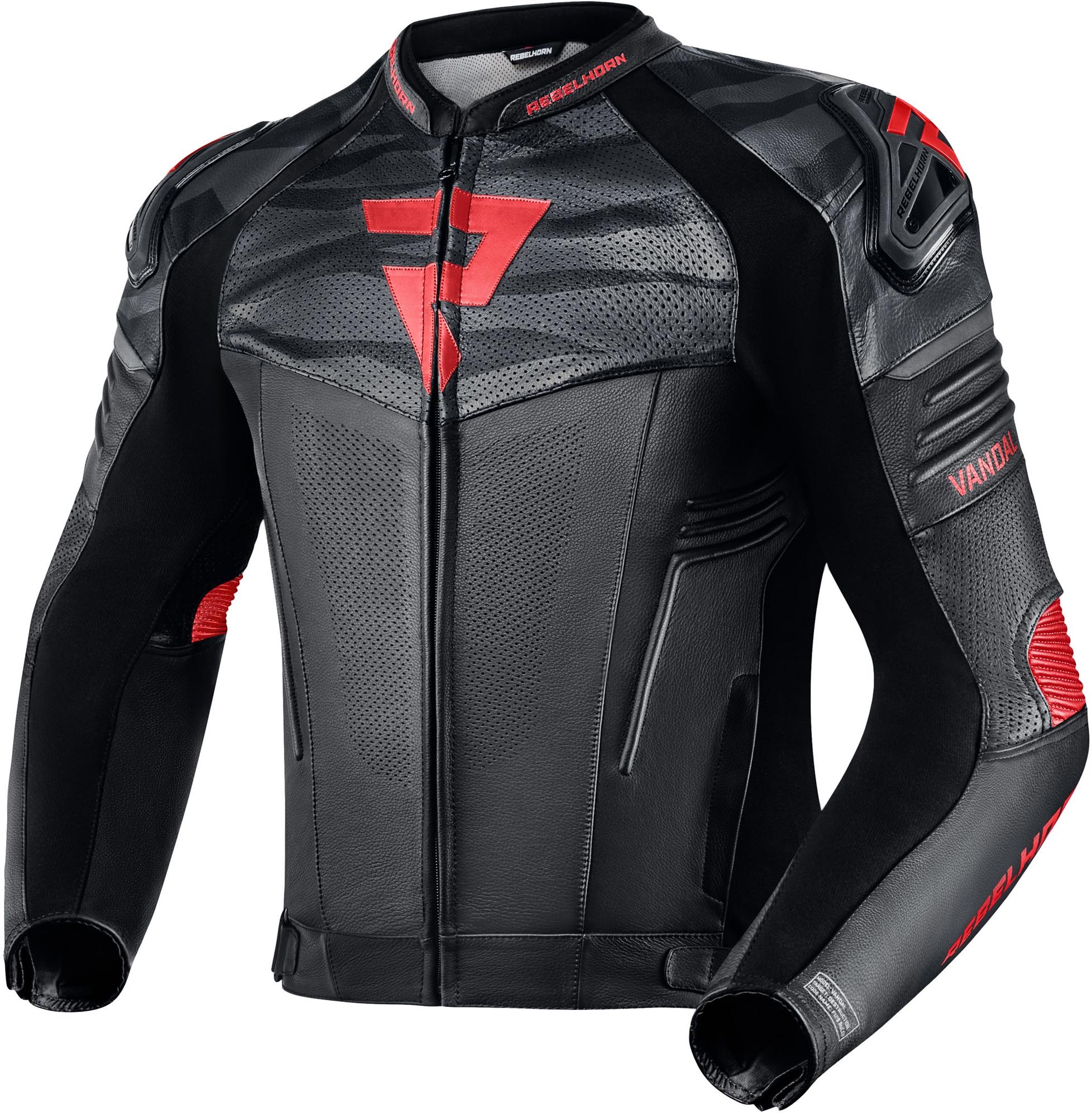 Rebelhorn Vandal Motorcycle Leather Jacket black/red 56 Figure 1