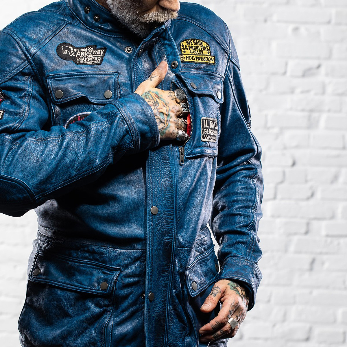 HolyFreedom Quattro Evolution Motorcycle Leather Jacket blue XXL Figure 10
