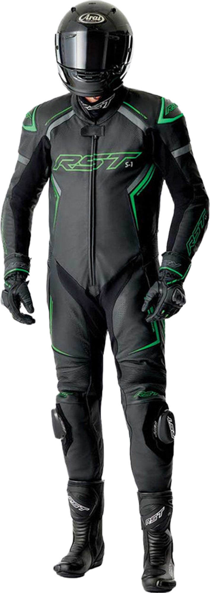 RST S1 D3O perforeret 1-delt motorcykellæderdragt Sort/neon-grøn 60 Figur 10