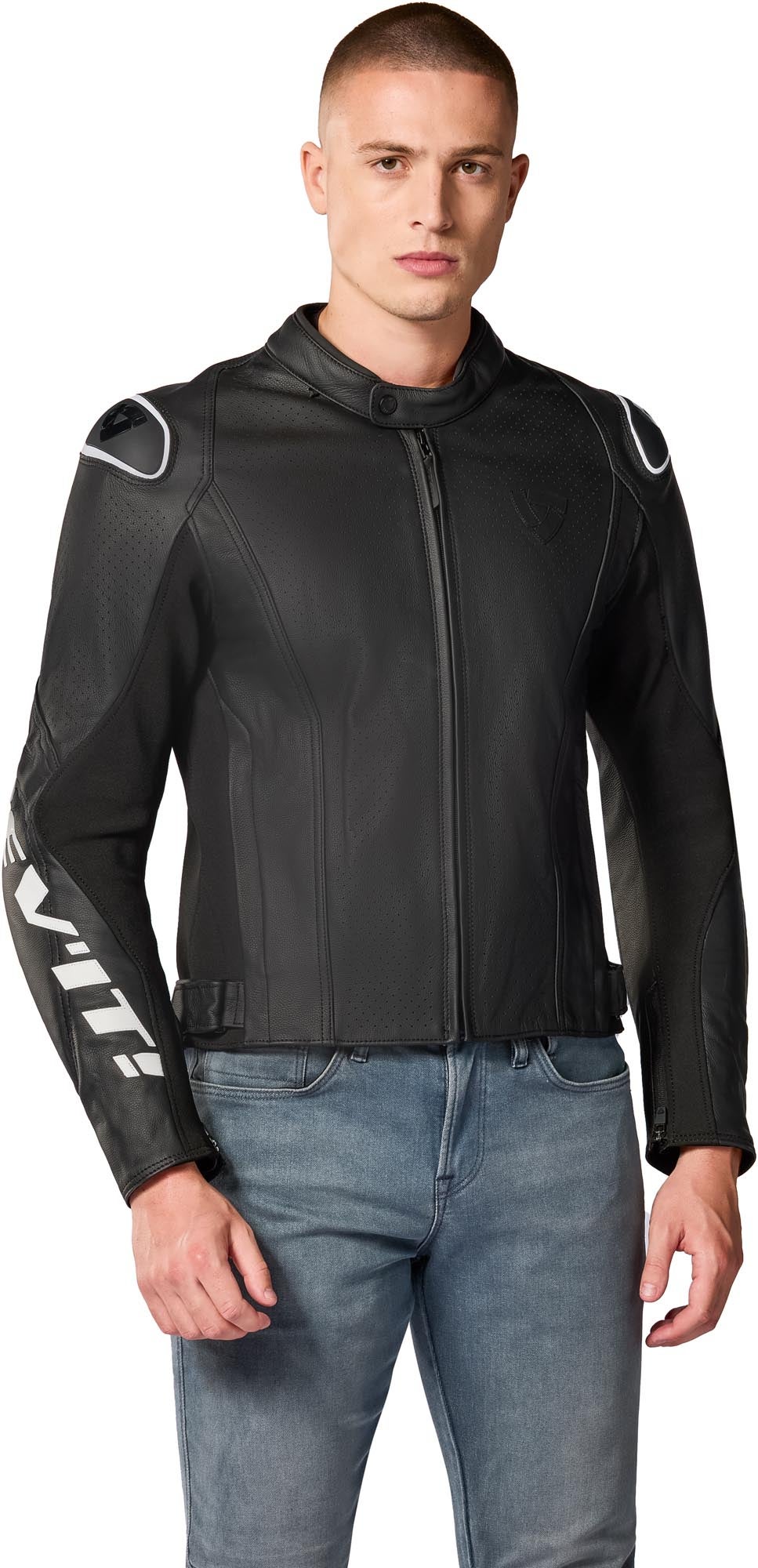 Revit Quadratic Logo perforated Motorcycle Leather Jacket black/white 52 Figure 3