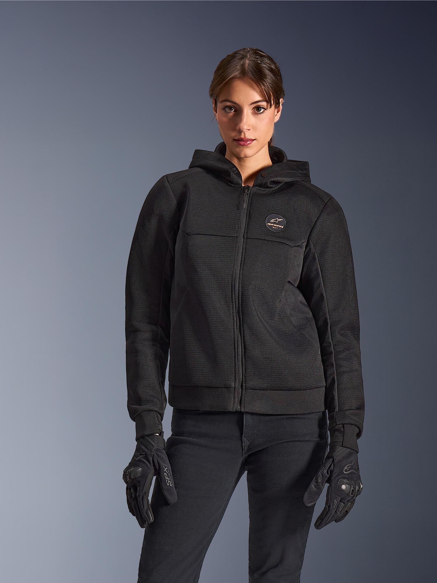 Side view of Alpinestars Stella Chrome Superairflow Ladies Motorcycle Zip Hoodie