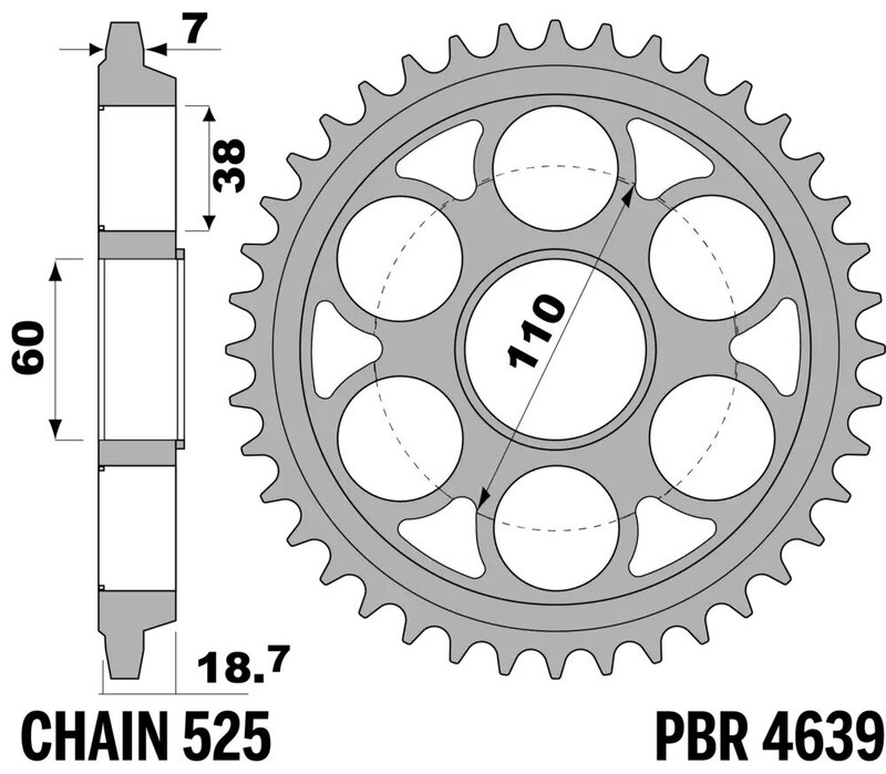 PBR Stålstandard bakre kugghjul - 525 Figur 2