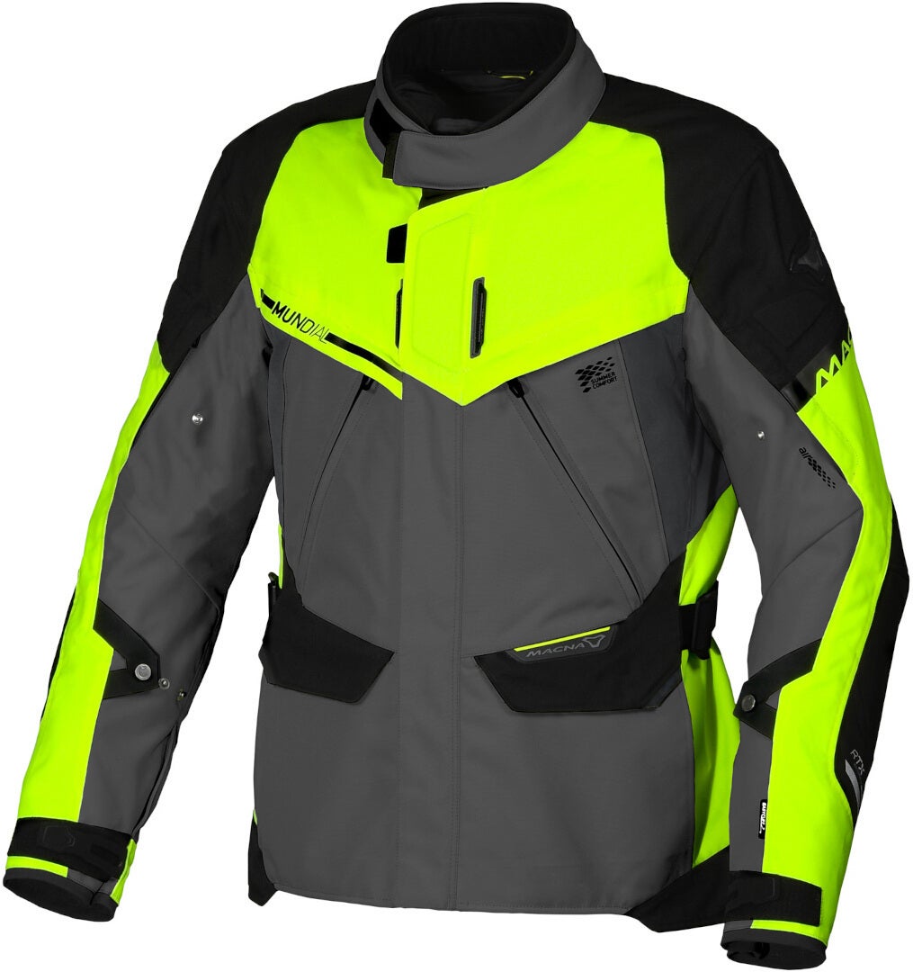Macna Mundial waterproof Motorcycle Textile Jacket grey/yellow 4XL Figure 1