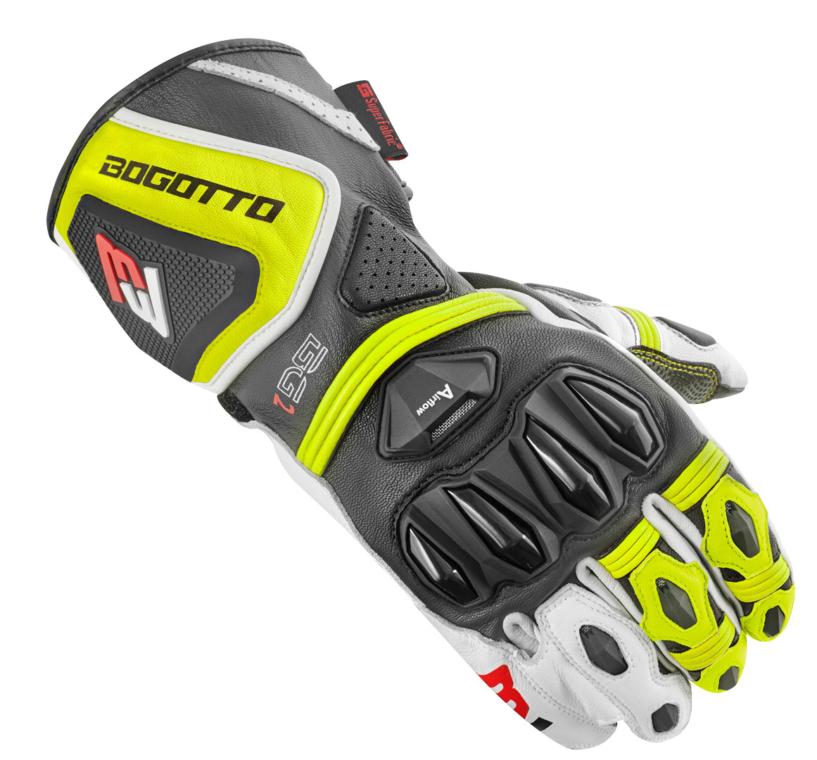 Bogotto Monza perforerade motorcykelhandskar svart/vit/neongul XL Figur 1