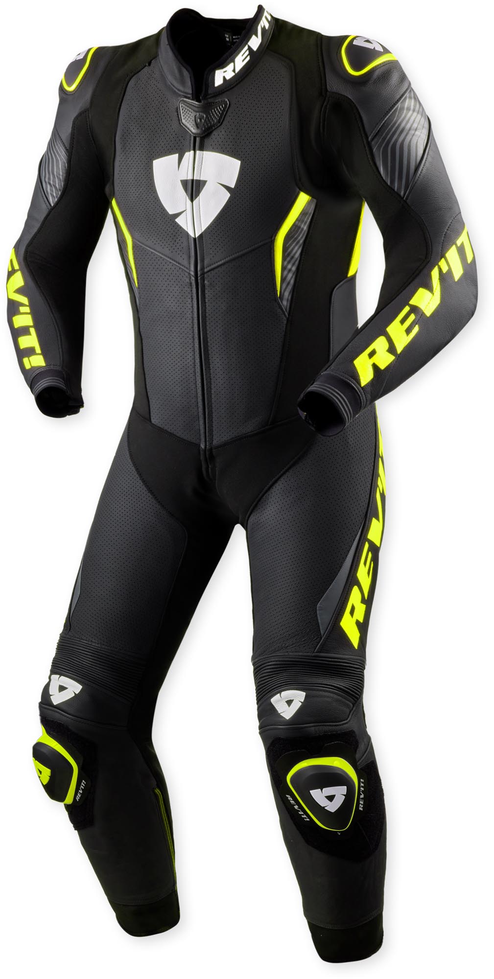 Revit Argon 3 perforierte 1-Teiler Motorrad Lederkombi schwarz/neon-gelb 56 Abbildung 1