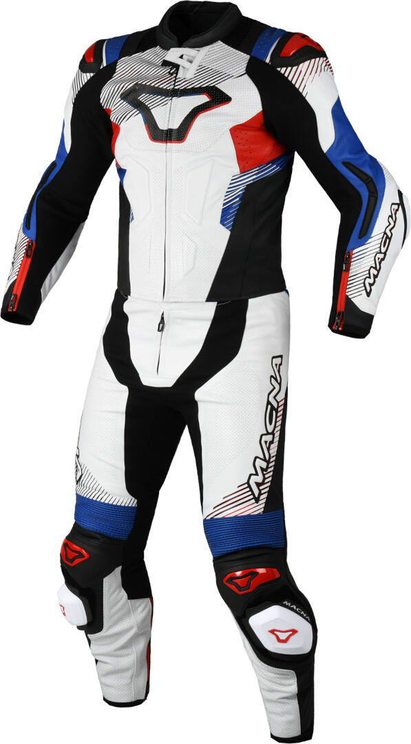 Macna Armadyl perforated Two Piece Motorcycle Leather Suit white/blue/red 54 Figure 1