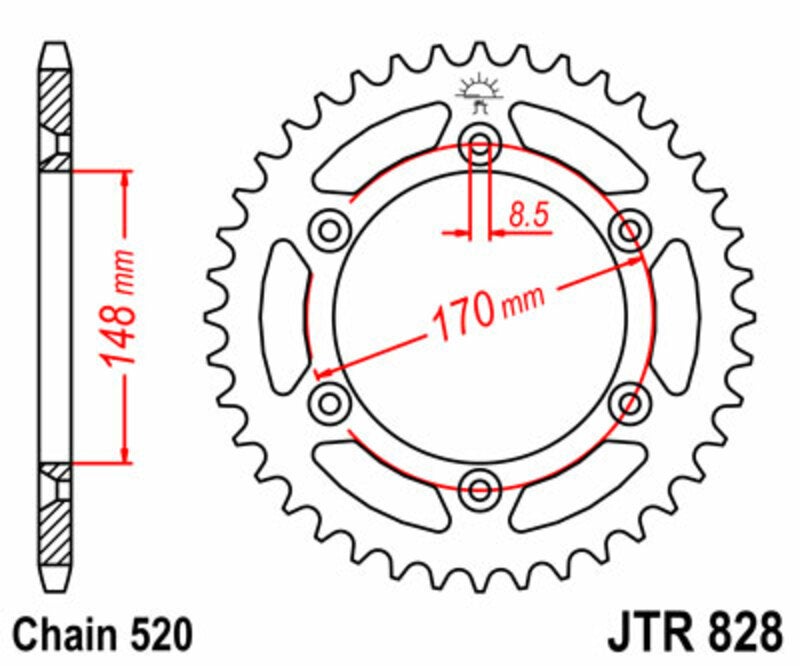 JTスプロケット 標準スチール製リューズ 828 - 520 図1