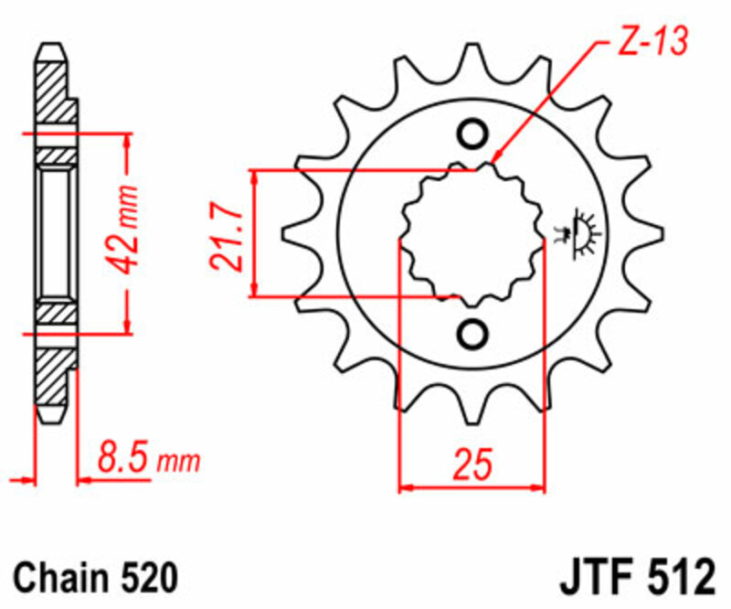 JT-DRIVHJUL Standard stål kedjehjul 512 - 520 Figur 3