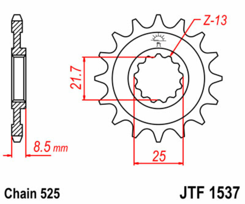 JT-DRIVHJUL Standard stålkedjehjul 1537 - 525 Figur 1