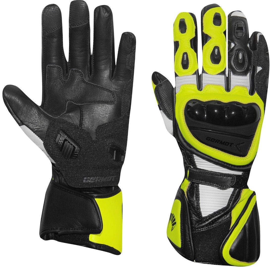 Germot Supersport 2 Motorcycle Gloves black/white/neon-yellow 8 Figure 1