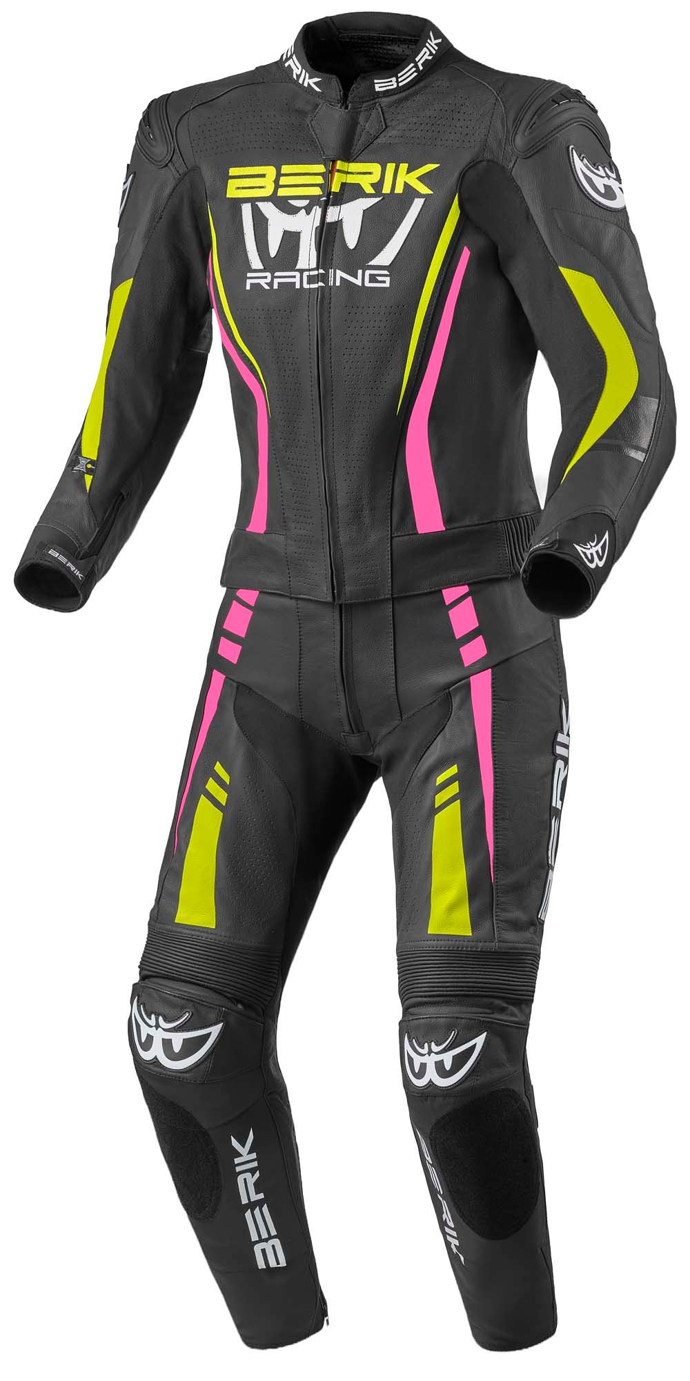 Berik Monles 2-Teiler Damen Motorrad Lederkombi schwarz/pink/gelb 46 Abbildung 1
