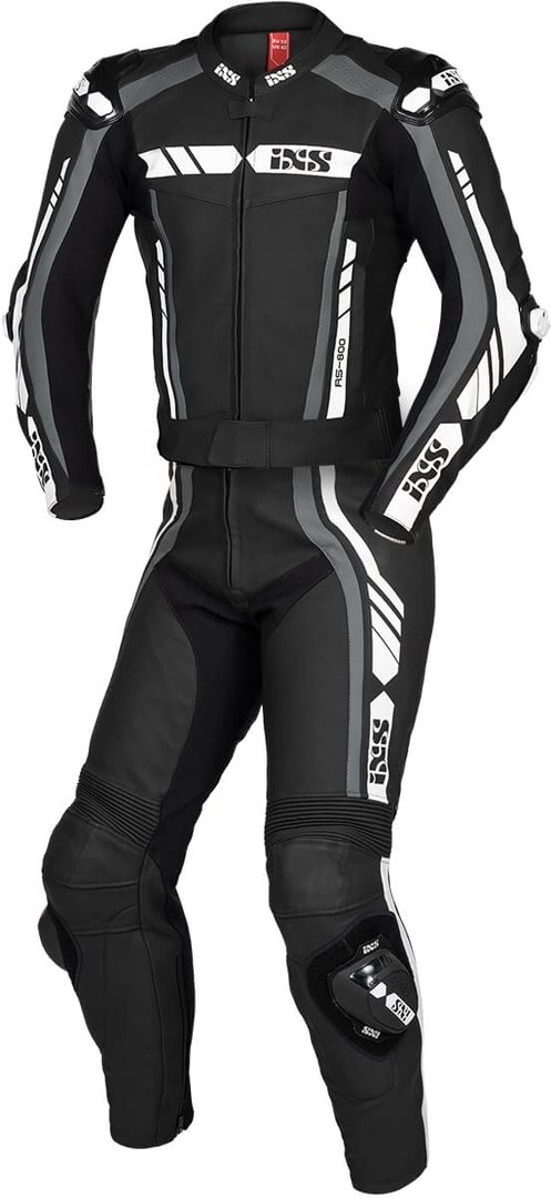 IXS Sport RS-800 1.0 Costum de piele de motocicletă în două piese negru/gri/alb Short 275 Figura 1