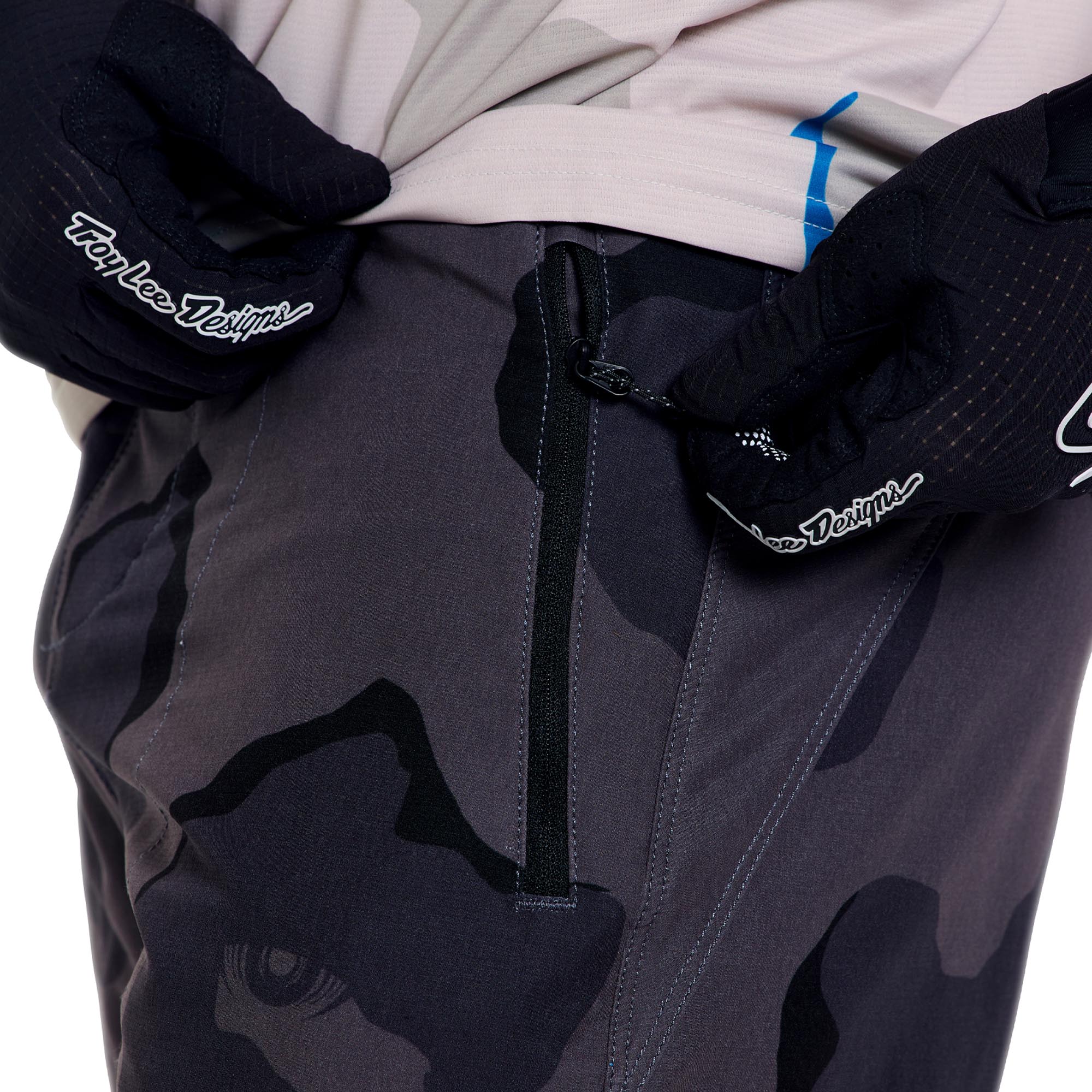Side view of Troy Lee Designs Skyline Pro Shell Flow Camo Bicycle Shorts