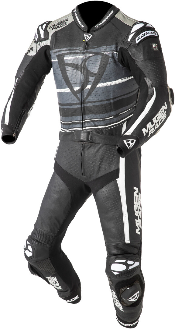 MUGENRACE RC-Max Due perforated Two Piece Motorcycle Leather Suit black/white/grey 60 Figure 2