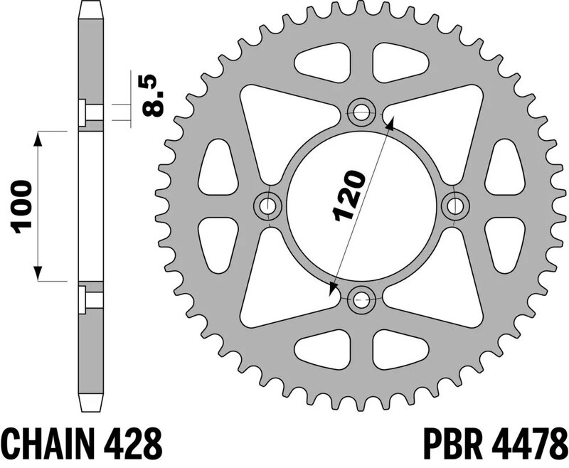 PBR Hátsó lánckerékes acél szabvány - 428 1. ábra