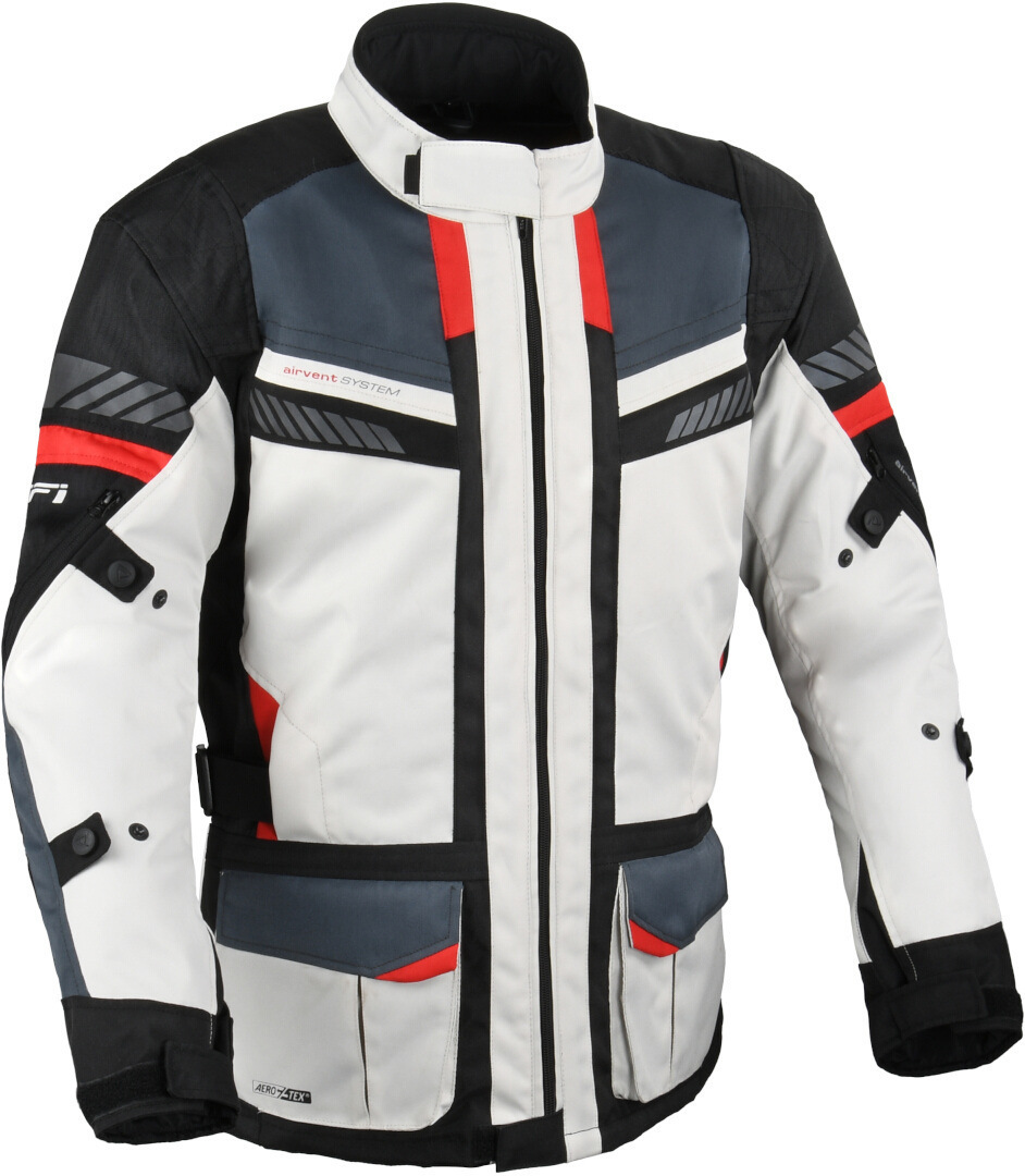 DIFI Explore Aerotex waterproof Motorcycle Textile Jacket light grey/black/red 3XL Figure 1