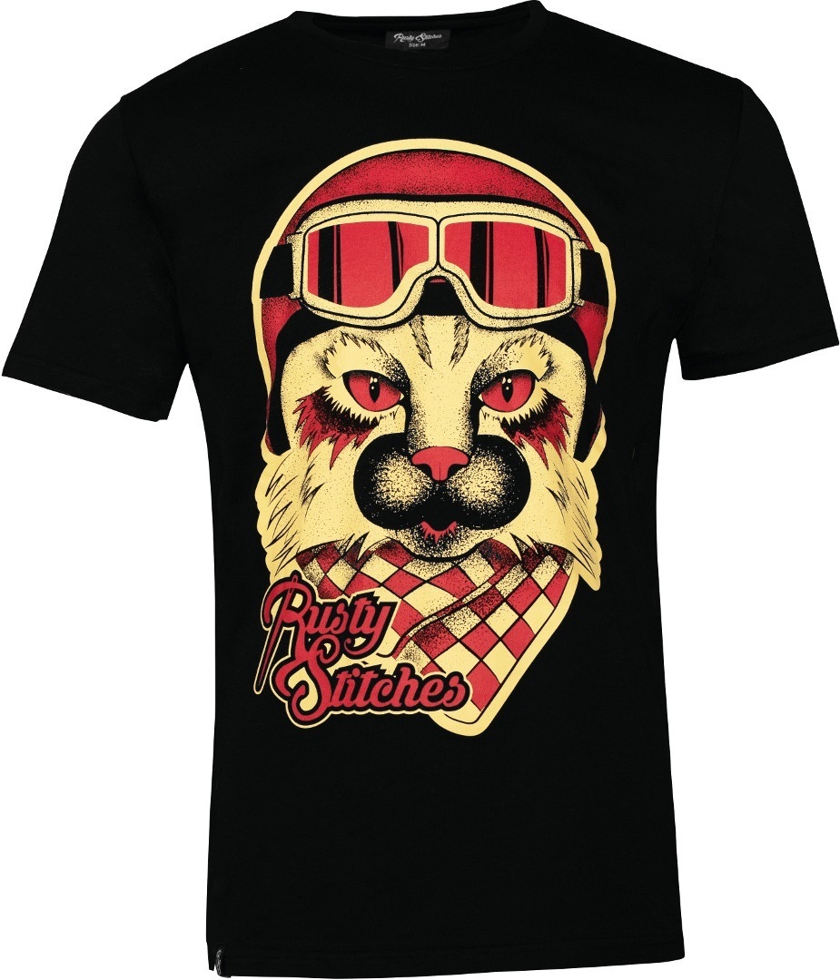Rusty Stitches Cat Biker Camiseta Artigo principal Figura 1