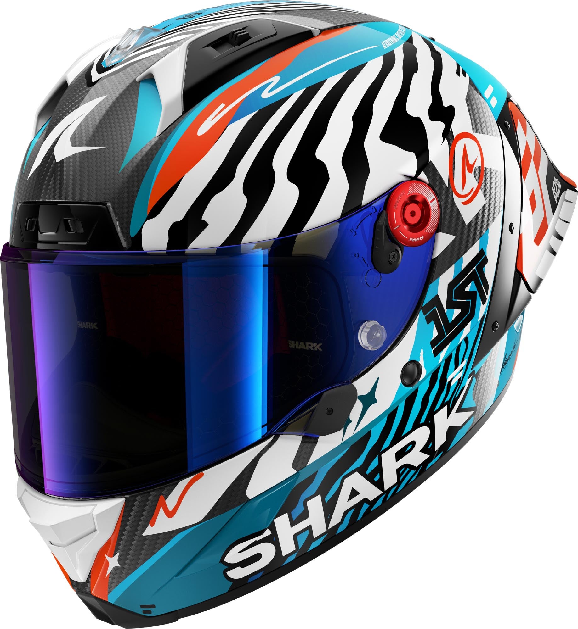 Shark Aeron GP FIM 2 Speed Fancy Carbon Helmet Carbon/White/Blue S (55/56) Figure 1