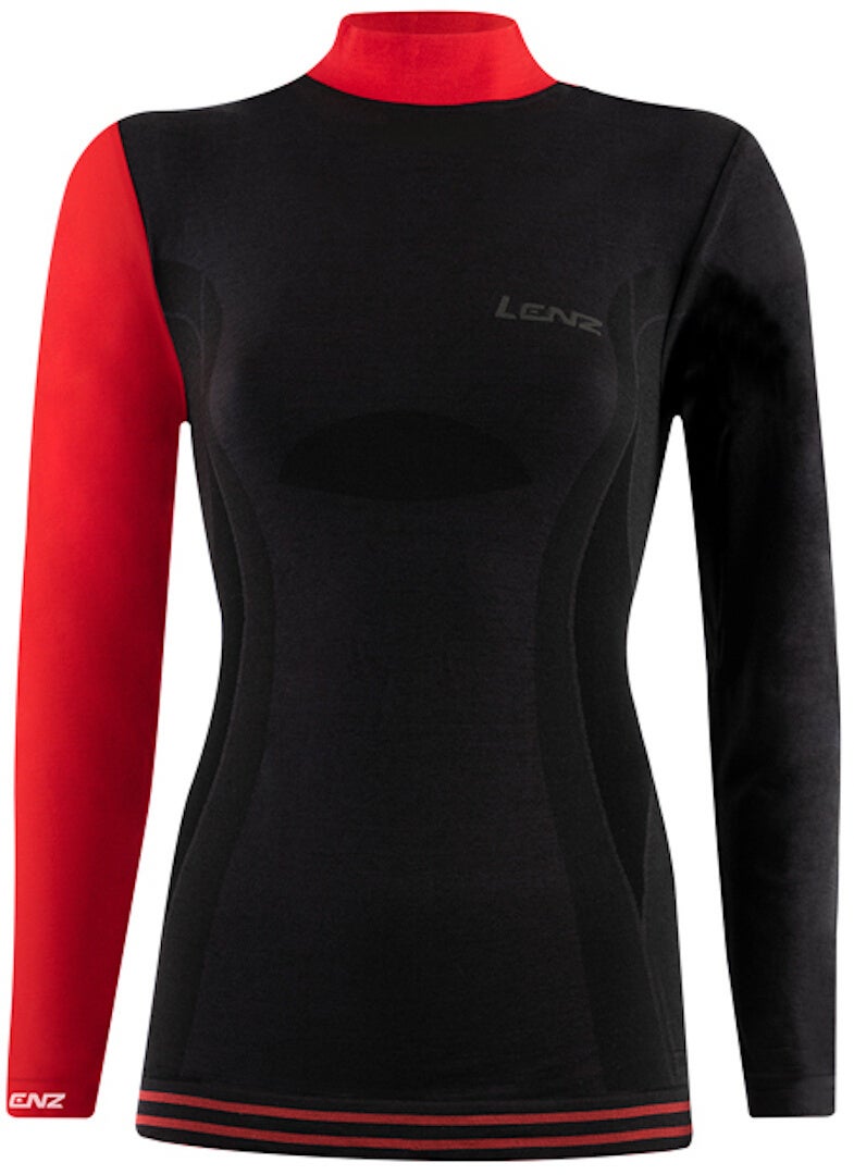 Lenz 6.0 Merino Turtle Neck Camicia longsleeve da donna nero/rosso S Figura 1