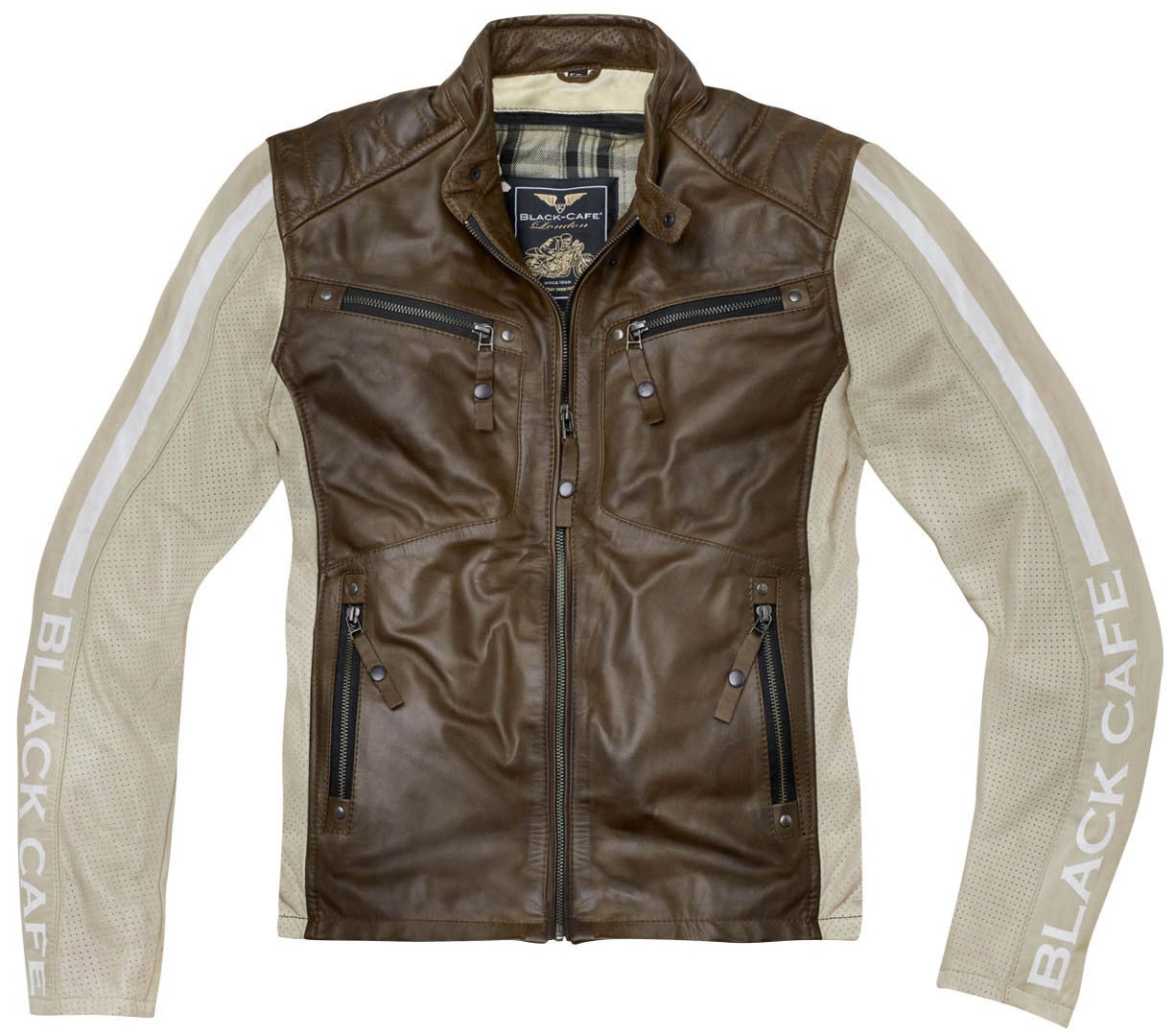 Black-Cafe London Toronto Motorcycle Leather Jacket white/dark brown 56 Figure 1