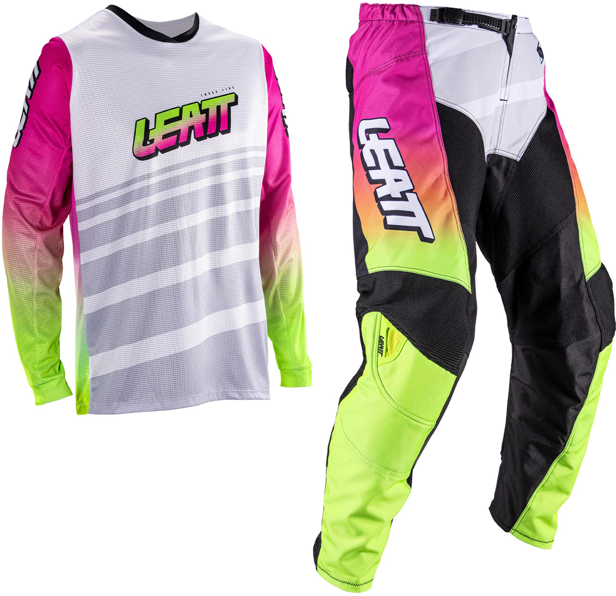 Leatt Moto Ride Kit 3.5 V26 Set di maglie e pantaloni da motocross giovanile bianco/rosa/giallo XL Figura 1