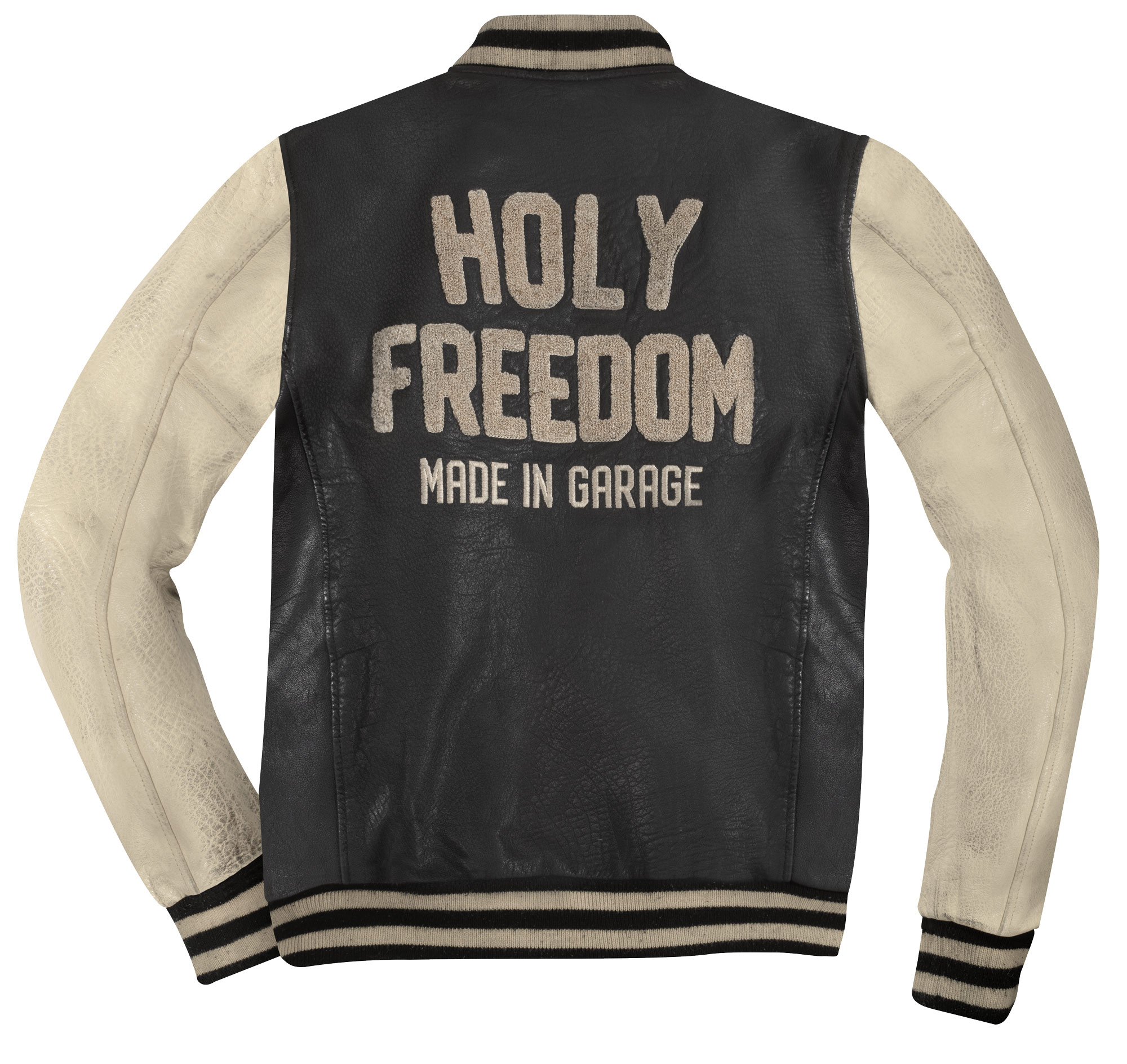 HolyFreedom Varsity College Leather Jacket black/white M Figure 3