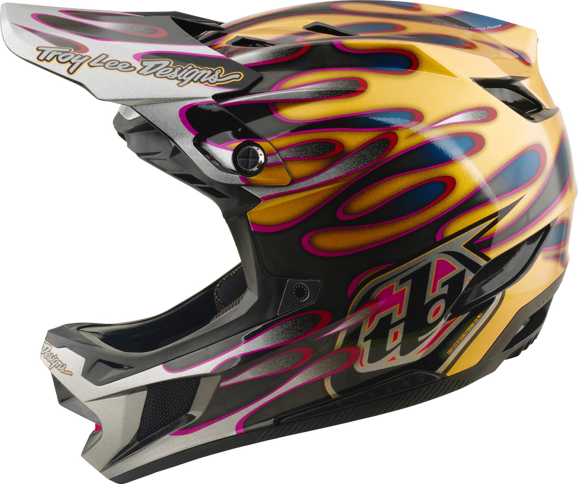 Side view of Troy Lee Designs D4 Carbon MIPS Overspray Downhill Helmet
