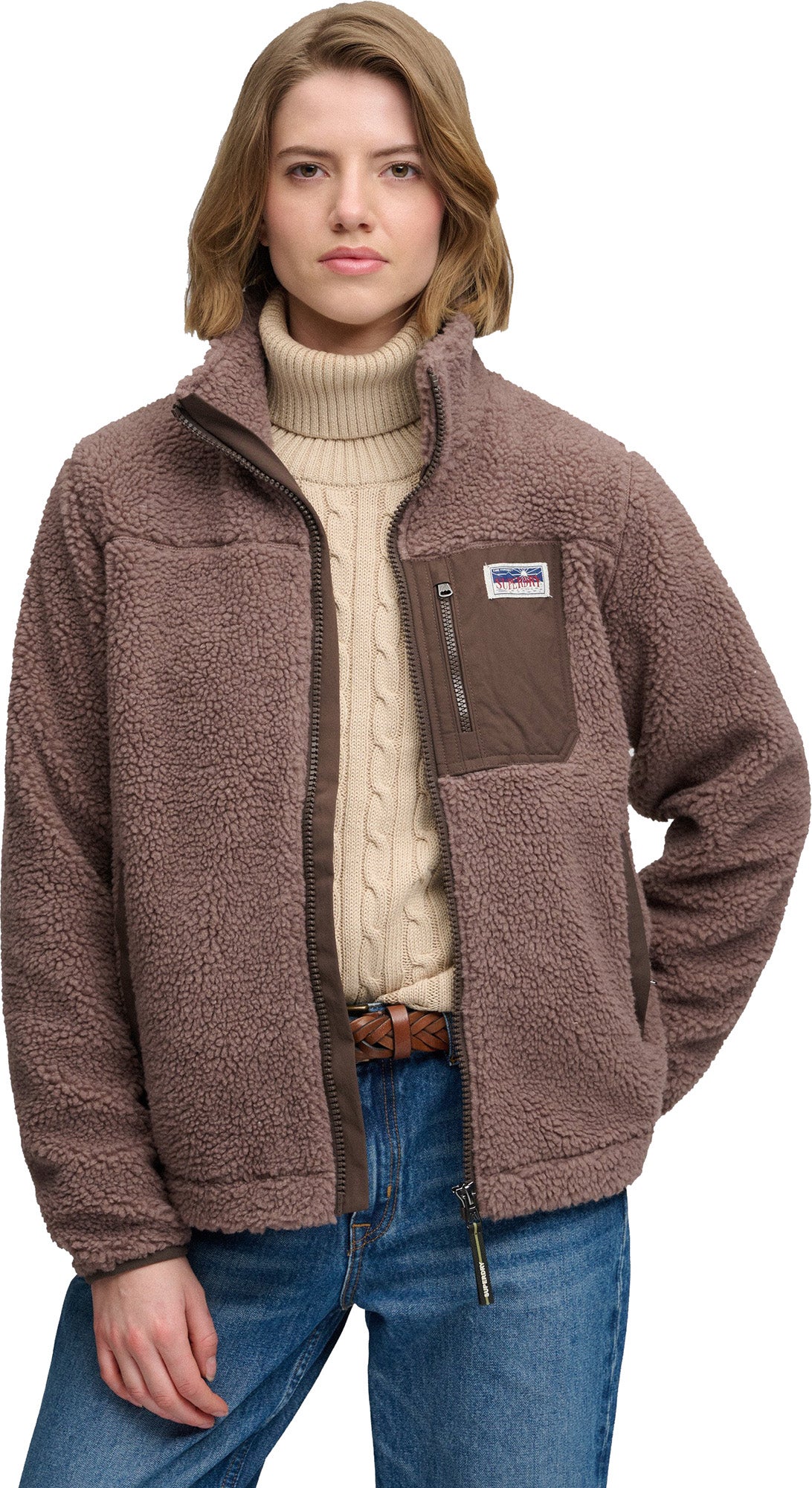 Superdry & Co Heritage Γυναικείο Fleece Μπουφάν καφέ ΧΣ Γράφημα 7
