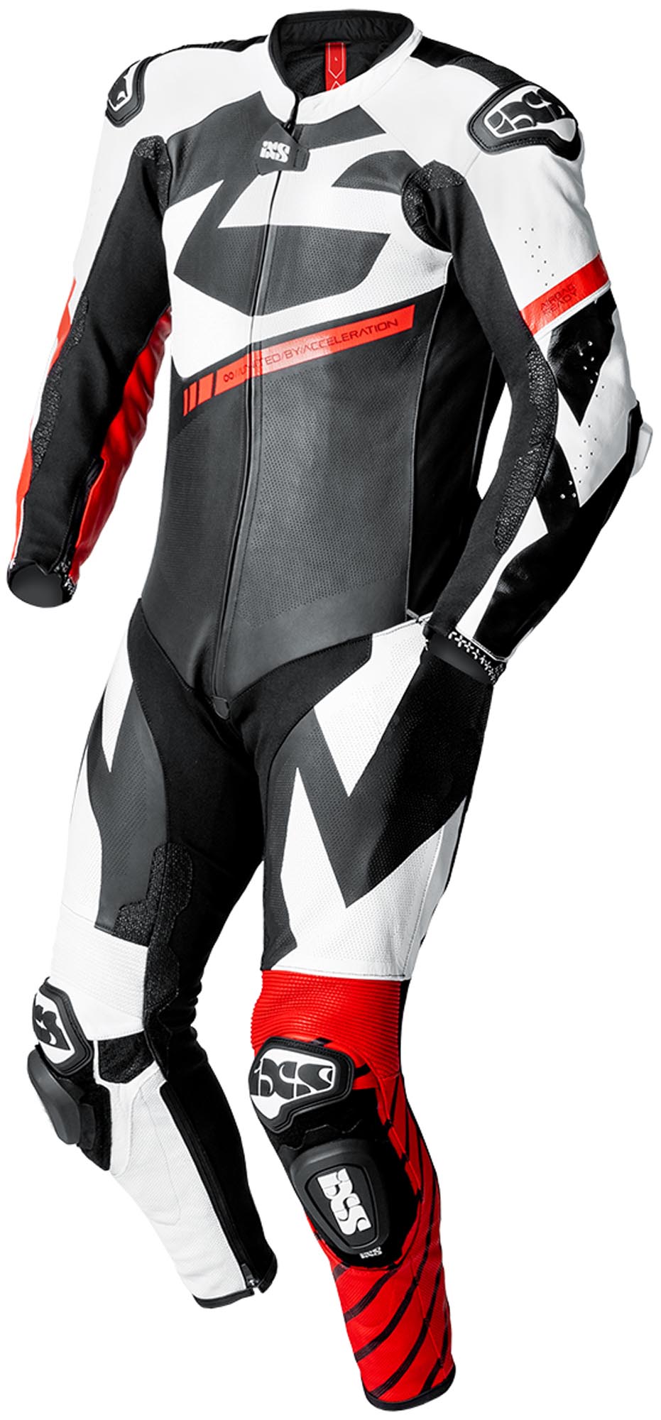 IXS Ace 1.0 One Piece Motorcycle Leather Suit black/white/red 27 Figure 1