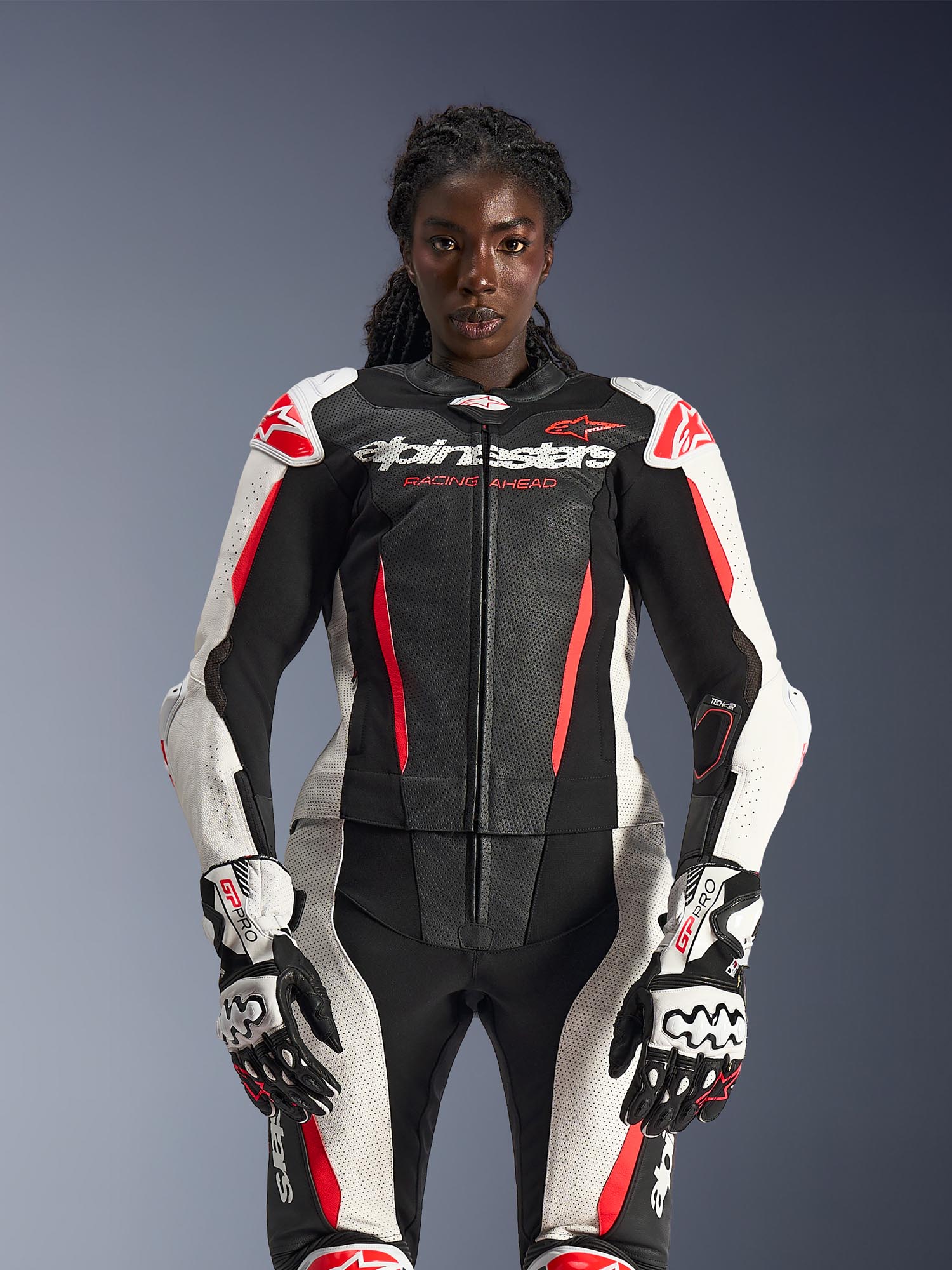 Alpinestars Stella GP-R7 Ladies Two Piece Motorcycle Leather Suit black/white/red 46 Figure 3