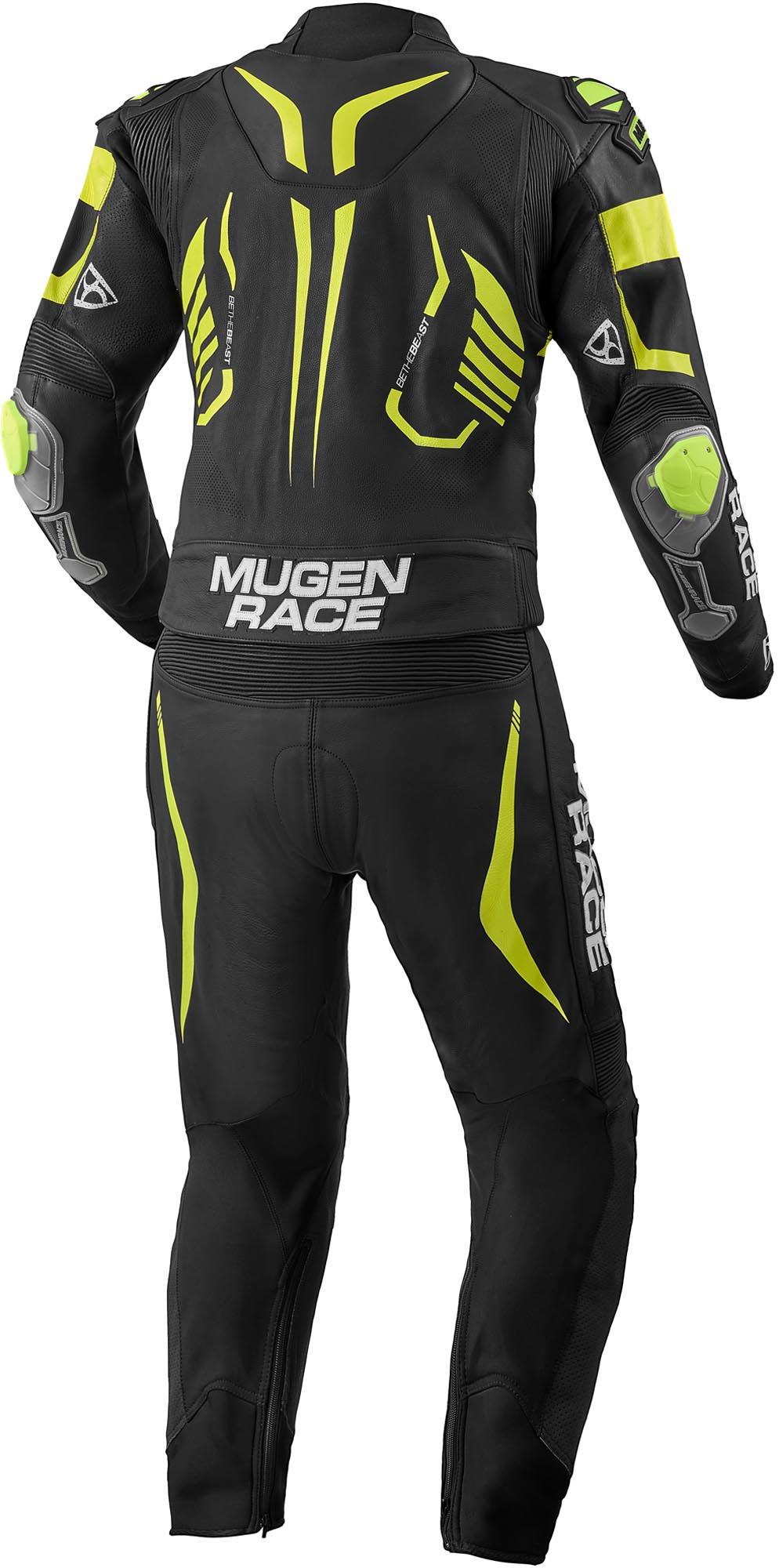 MUGENRACE Predator perforated Two Piece Motorcycle Leather Suit black/white/neon-yellow 62 Figure 2