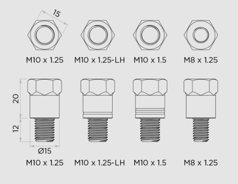 Quad Lock Adaptersats för spegelskaft M8/M10 Figur 5