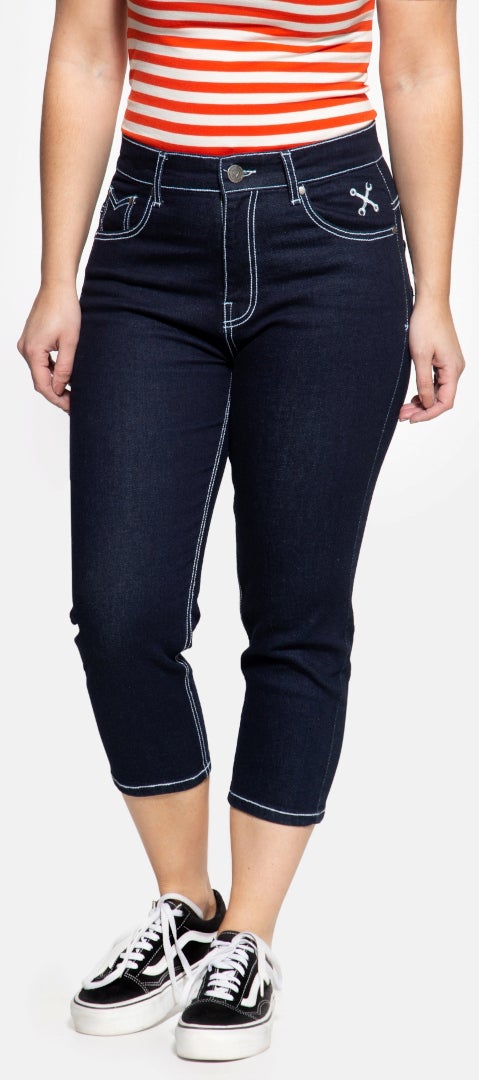 Queen Kerosin Betty Capri Jeans da donna blu scuro 30 Figura 1