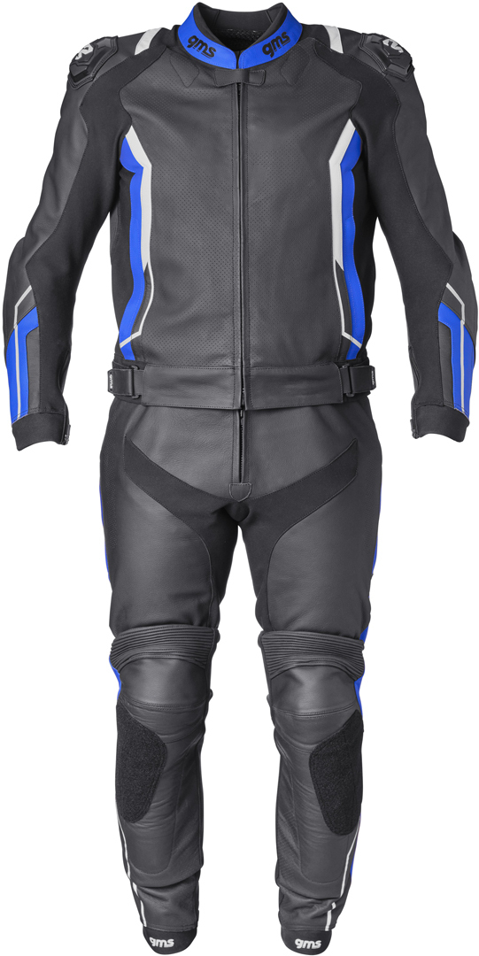 GMS GR-1 Two Piece Motorcycle Leather Suit black/blue/white 58 Figure 1
