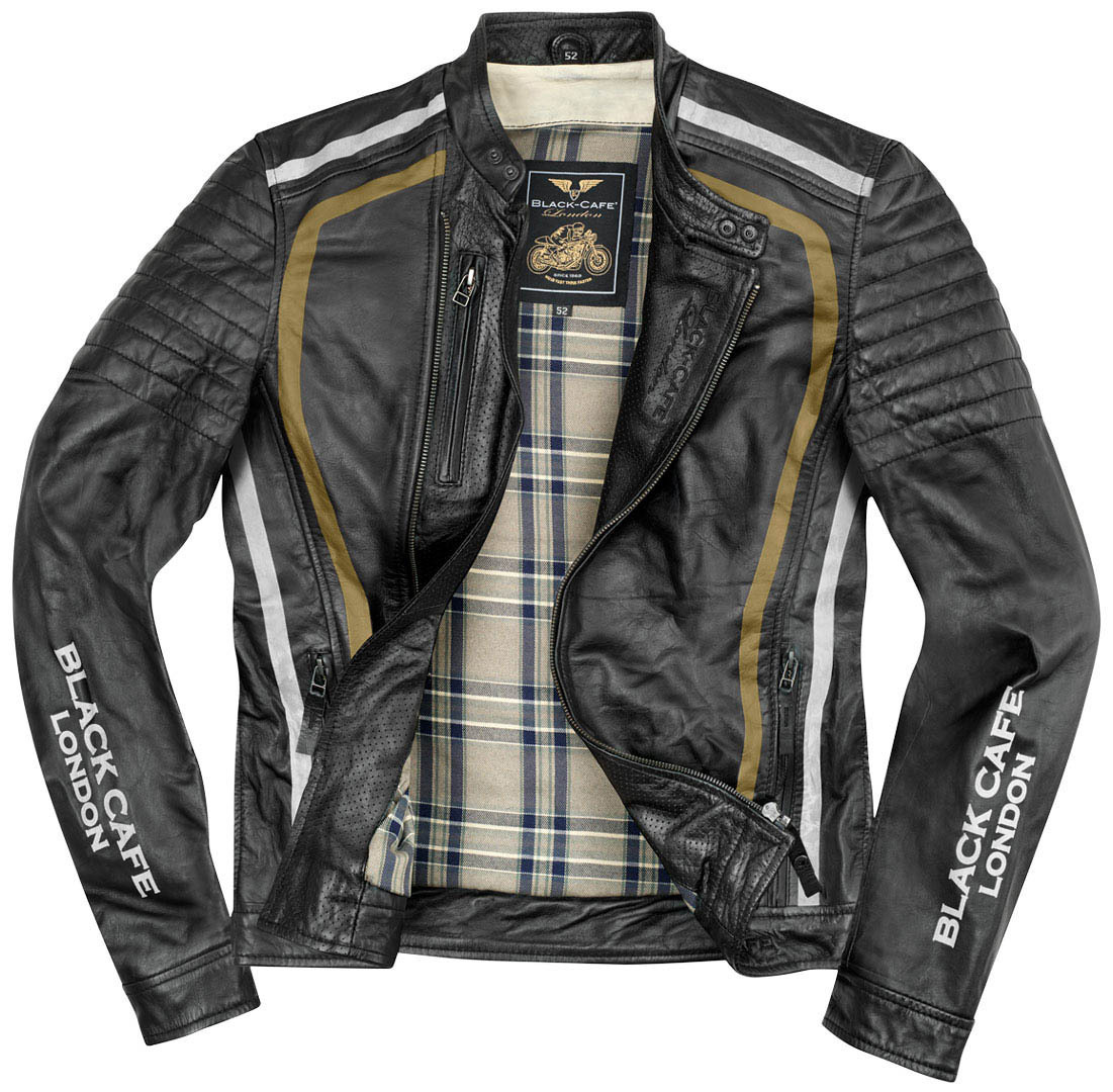 Black-Cafe London Seoul Jachetă de piele de motocicletă Negru/Alb/Auriu 52 Figura 3