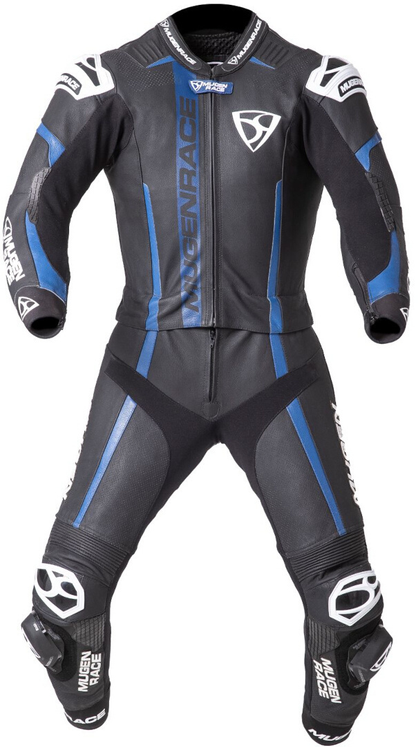 MUGENRACE Mucho Two Piece Motorcycle Leather Suit black/white/blue 60 Figure 1